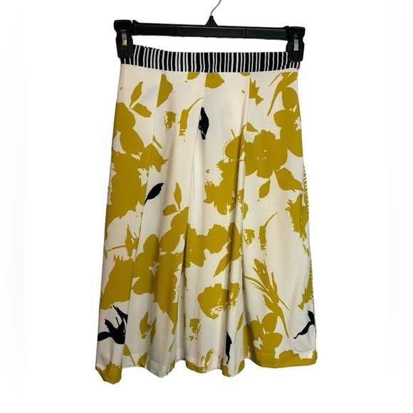 Monika Varga Milano Mustard and Blue Floral Midi Skirt Size 40 US 4 - Picture 1 of 10